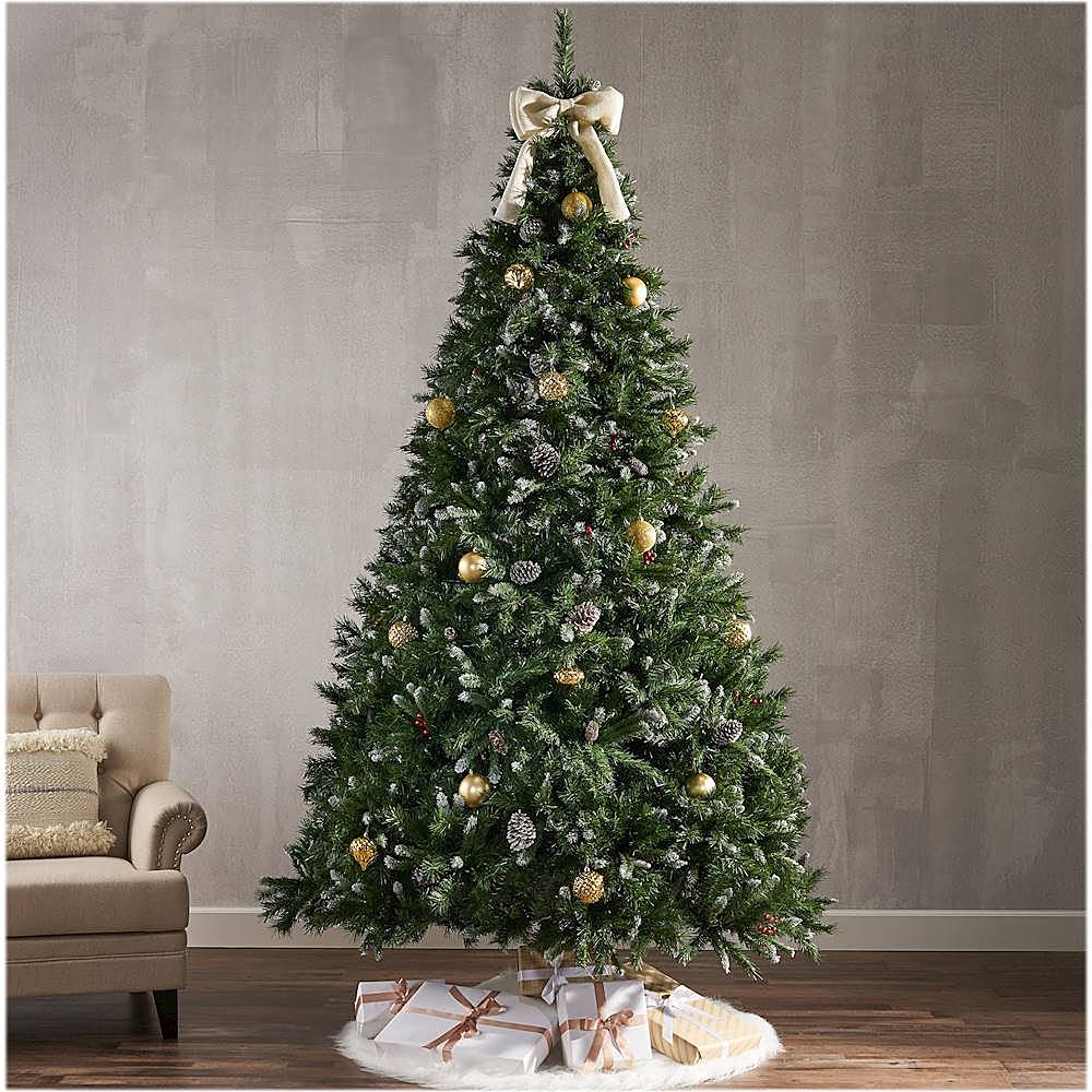 Best Buy: Noble House 9' Mixed Spruce Pre-Lit Hinged Artificial Christmas  Tree with Frosted Branches, Red Berries and Frosted Pinecones Green + Clear  Lights 307351