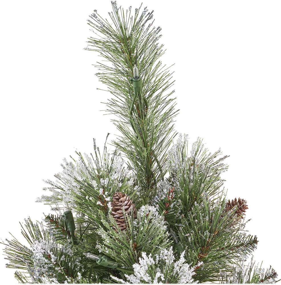 Noble House - 9' Cashmere Pine & Mixed Needles Clear Light Hinged Artificial Christmas Tree with Snow & Glitter Branches - Green + Clear Lights