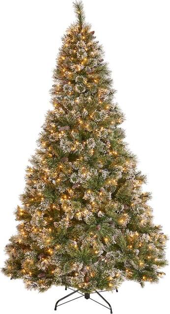 Noble House 7 5 Cashmere Mixed Needles Pre Lit Hinged Artificial Christmas Tree With Snow Glitter Branches With Frosted Pinecones Green Clear Lights 307333 Best Buy Artificial Christmas Tree With Snow And Lights