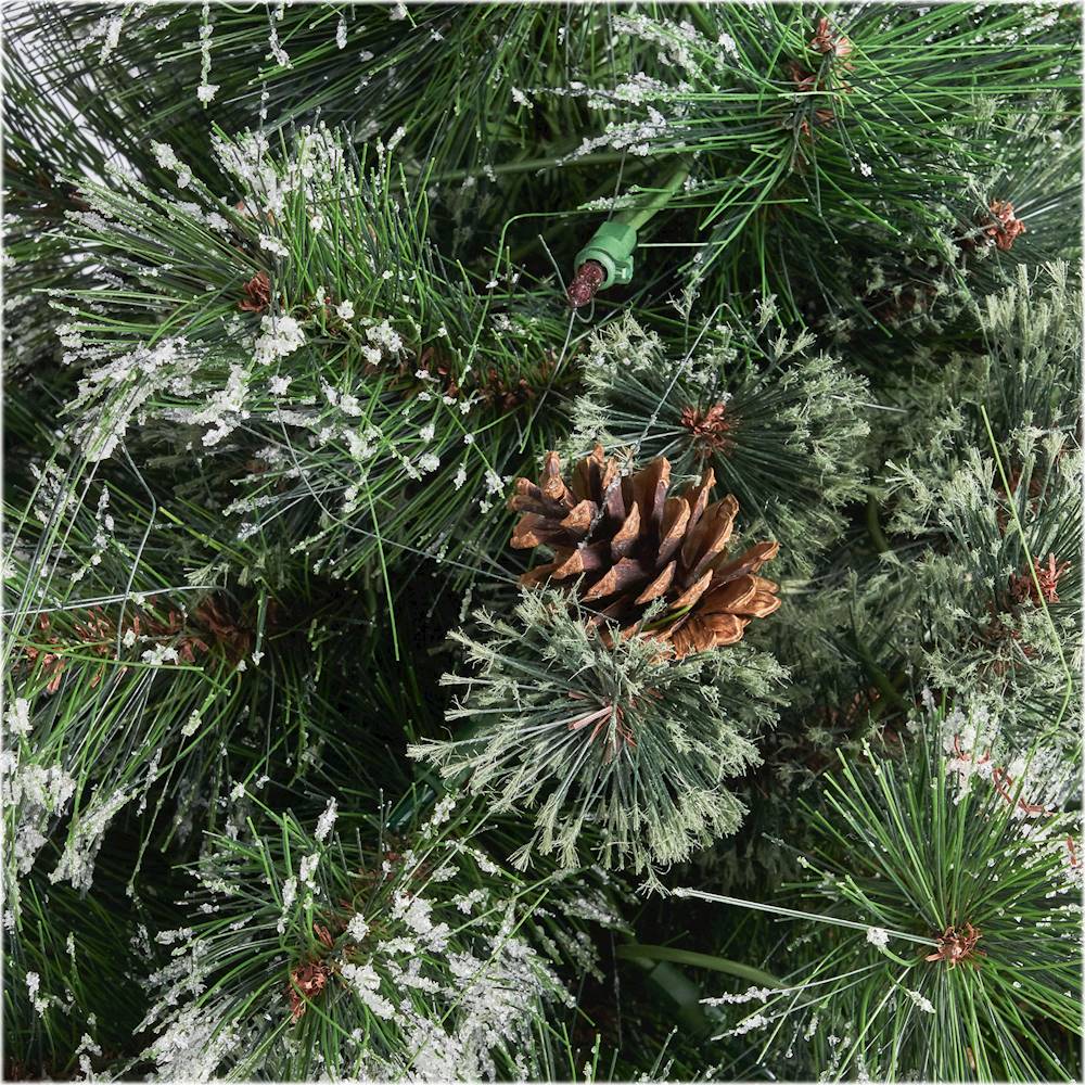 Noble House - 4.5' Cashmere Pine Pre-Lit Artificial Christmas Tree with Snowy Branches and Pinecones - Green + Multi Lights