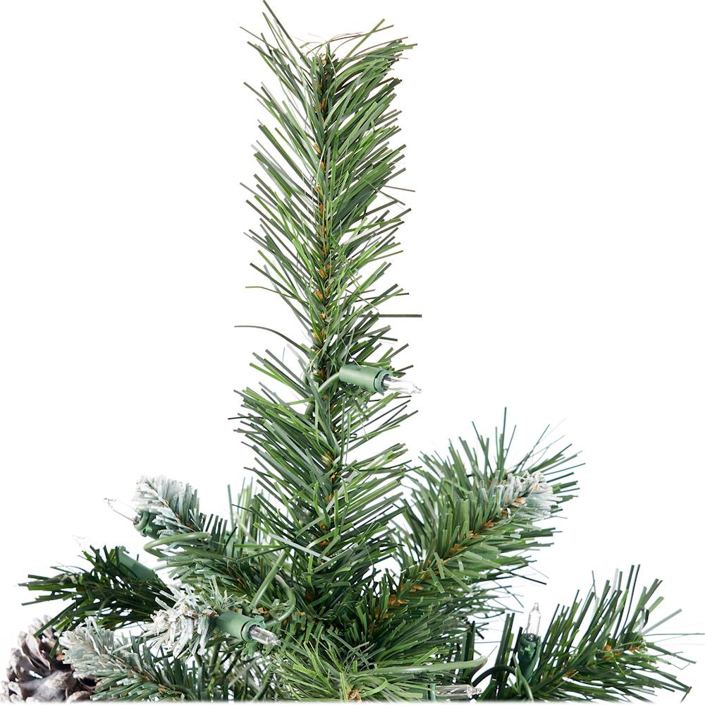 Noble House - 4.5' Mixed Spruce Pre-Lit Hinged Artificial Christmas Tree with Frosted Branches, Red Berries and Frosted Pinecones - Green + Clear Lights