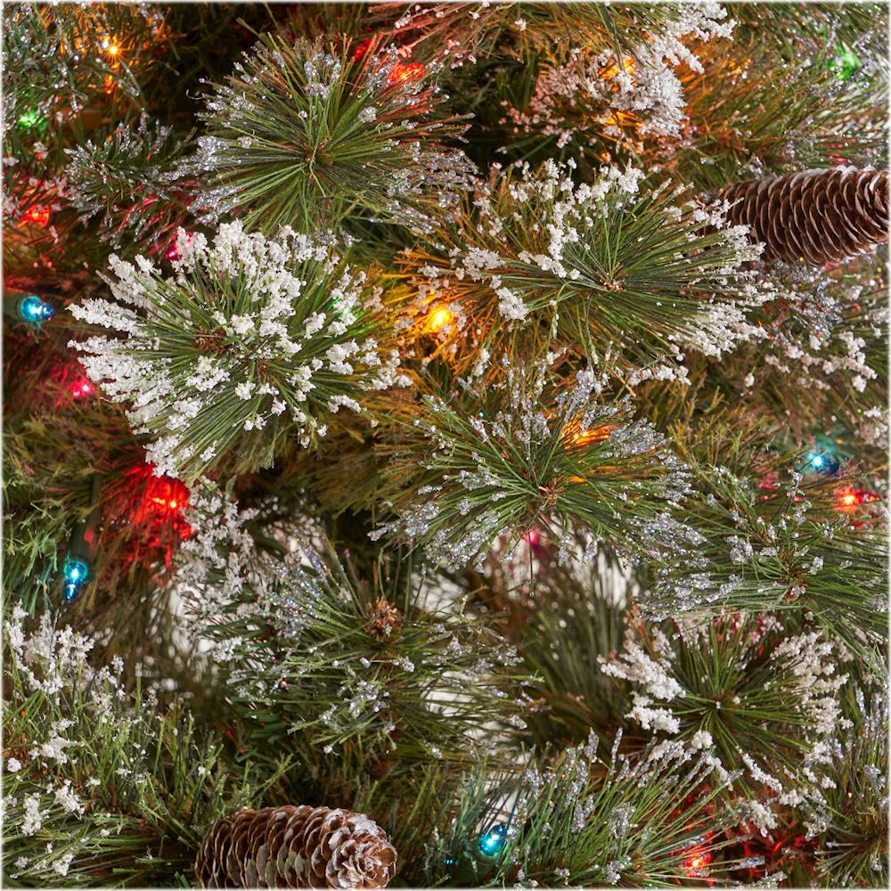 Noble House - 7' Cashmere Pine & Mixed Needles Multicolor Hinged Artificial Christmas Tree with Snow & Glitter Branches - Green + Multi Lights