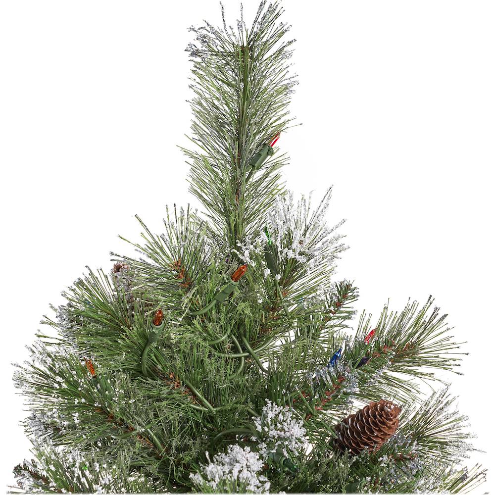 Noble House - 9' Cashmere Pine & Mixed Needles Multicolor Hinged Artificial Christmas Tree with Snow & Glitter Branches - Green + Multi Lights