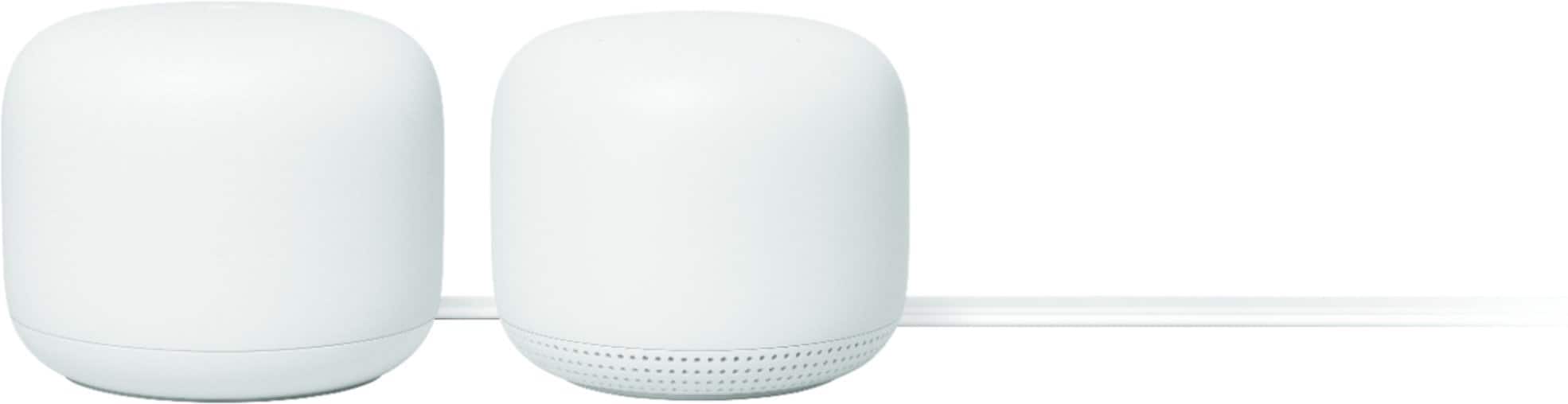 Front. Google - Nest Wifi - Mesh Router (AC2200) and 1 point with Google Assistant - 2 pack - Snow.