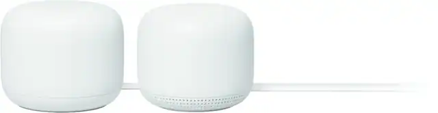 Front. Google - Nest Wifi - Mesh Router (AC2200) and 1 point with Google Assistant - 2 pack - Snow.