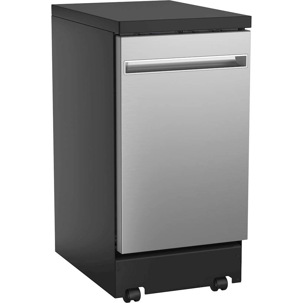 Angle. GE - 18" Portable Dishwasher - Stainless steel.
