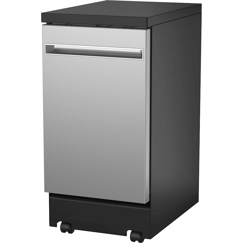 Left View: GE - 18" Portable Dishwasher - Stainless Steel