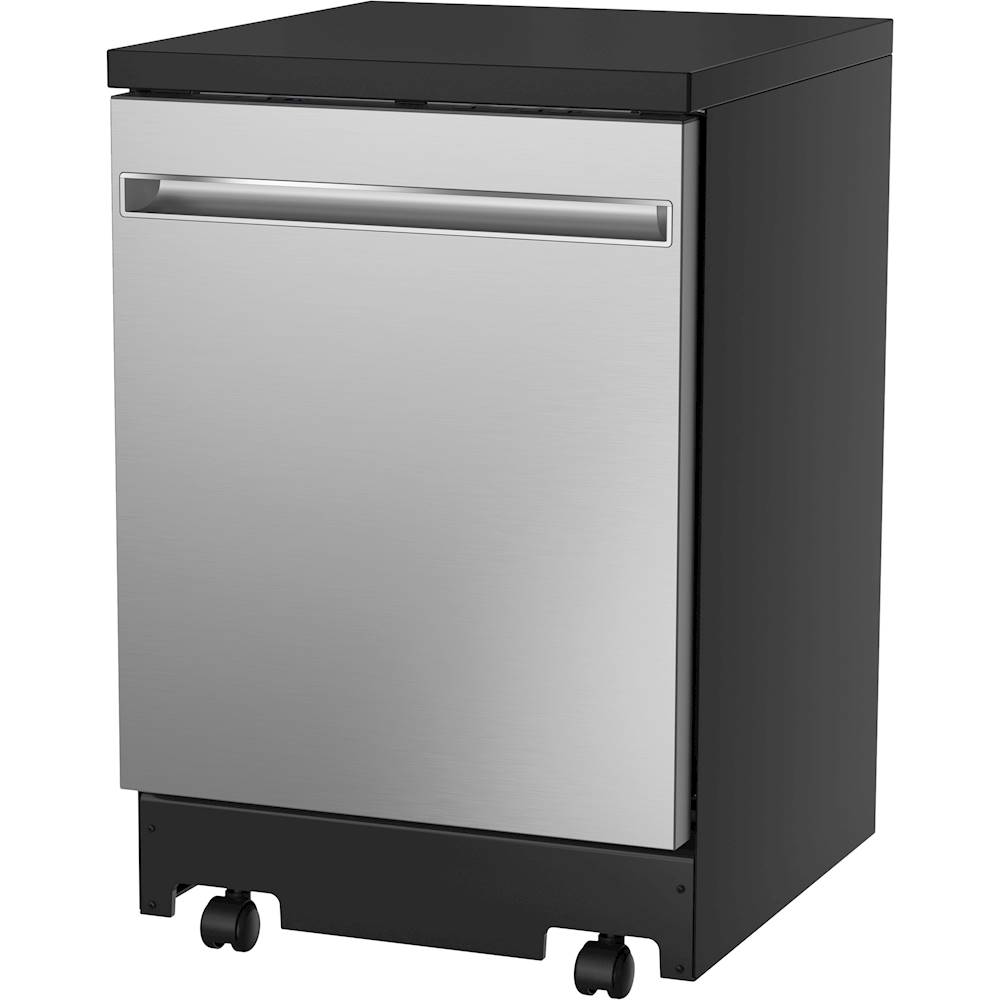 Left View: GE - 24" Portable Dishwasher - Stainless Steel