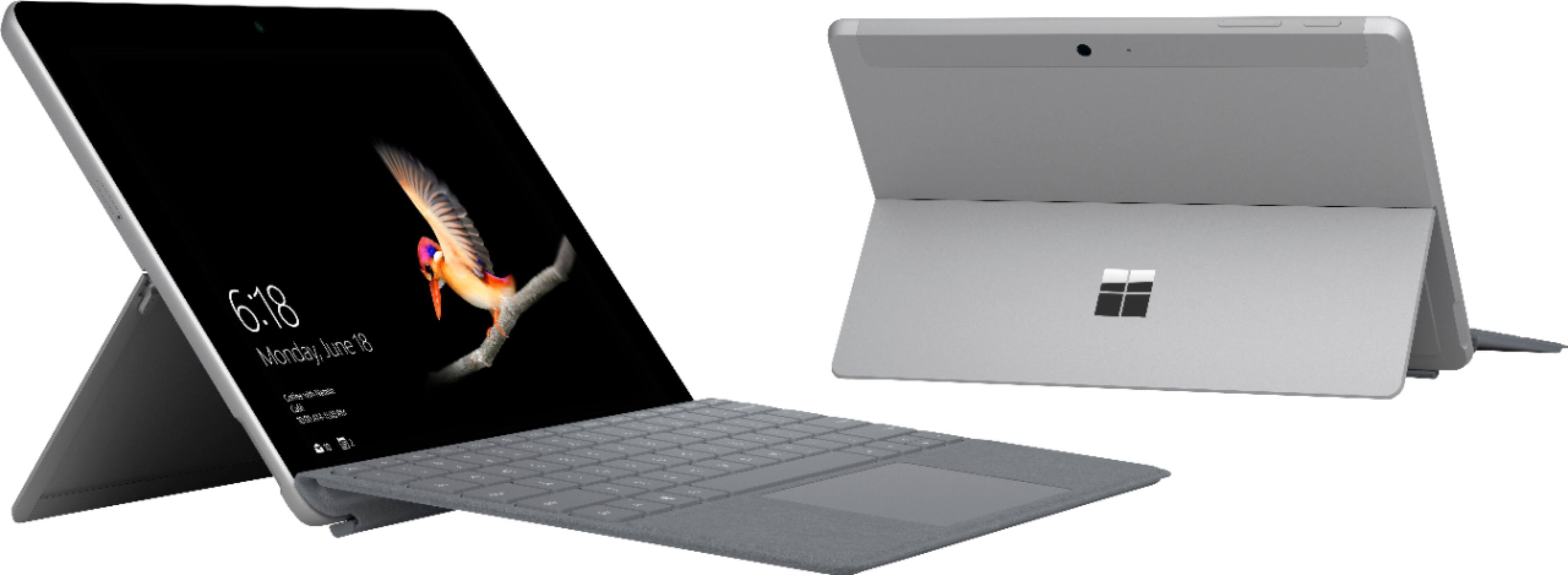 Angle. Microsoft - Geek Squad Certified Refurbished Surface Go - 10" - 128GB - With Keyboard - Silver.
