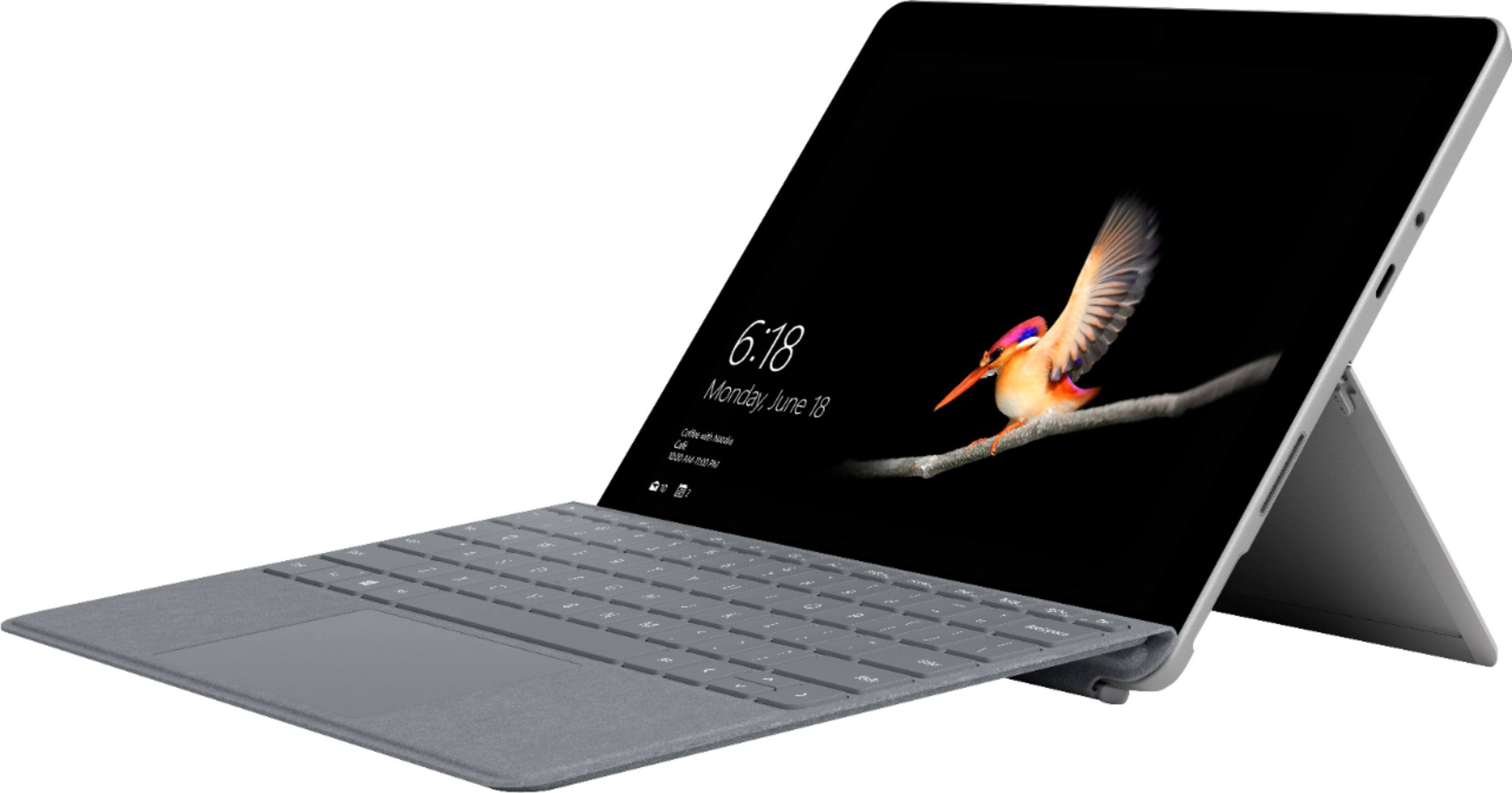 Left. Microsoft - Geek Squad Certified Refurbished Surface Go - 10" - 128GB - With Keyboard - Silver.