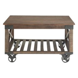 Simpli Home - Harding Square Industrial Mango Wood Coffee Table - Distressed Dark Brown - Front_Zoom