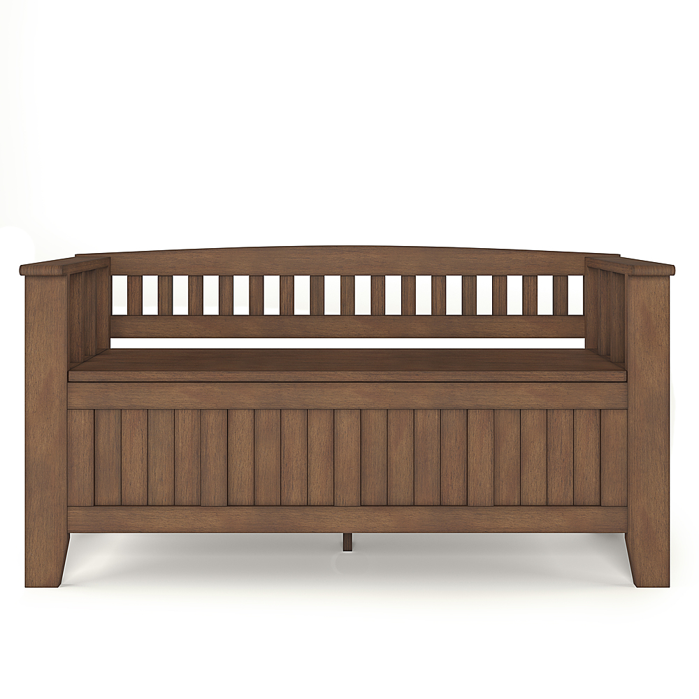 Left View: Simpli Home - Acadian SOLID WOOD 48 inch Wide Transitional Entryway Storage Bench in - Rustic Natural Aged Brown
