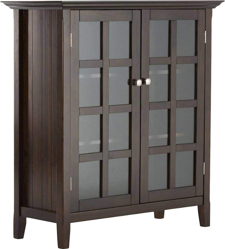 Angle. Simpli Home - Acadian SOLID WOOD 39 inch Wide Transitional Medium Storage Cabinet in Brunette Brown - Brown.