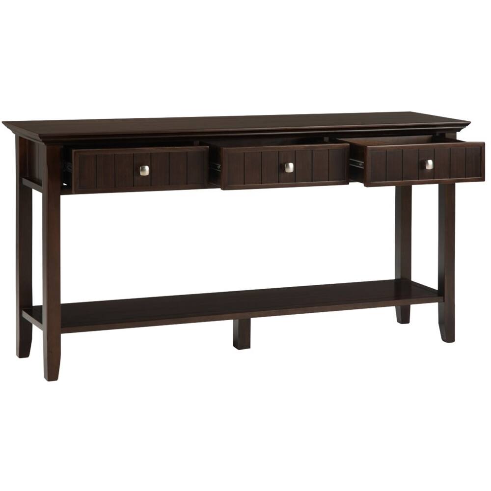 Left. Simpli Home - Acadian SOLID WOOD 60 inch Wide Transitional Wide Console Sofa Table in Brunette Brown - Brunette Brown.