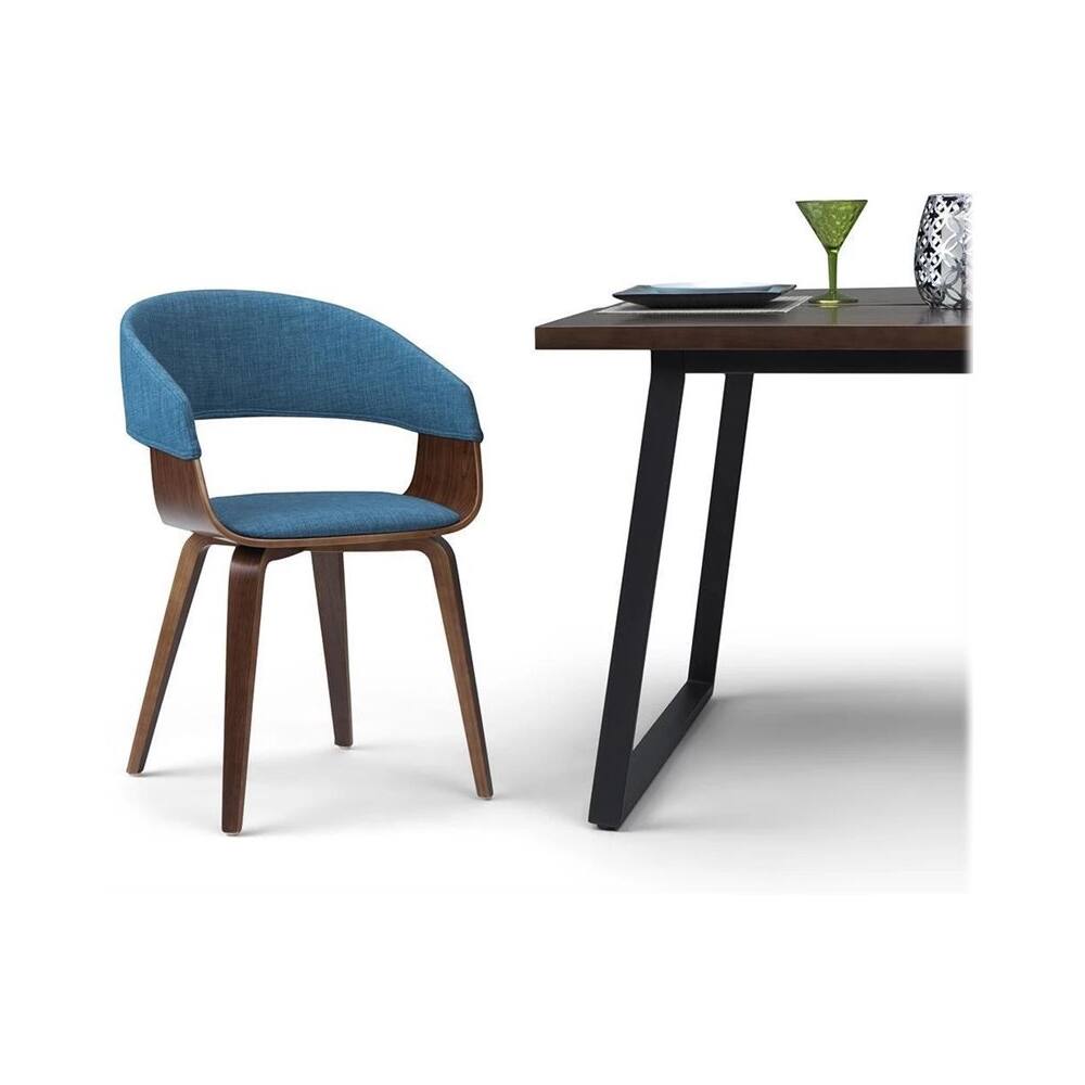 Left View: Simpli Home - Lowell Mid Century Modern Bentwood Dining Chair in Linen Look Fabric - Blue