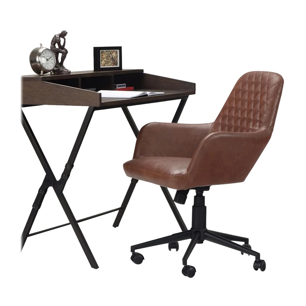 Angle View: Simpli Home - Goodwin 5-Pointed Star Faux Leather Executive Chair - Matte Black/Distressed Cognac