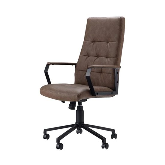 Simpli Home Foley Swivel Office Chair, Distressed Black Leather Office Chair