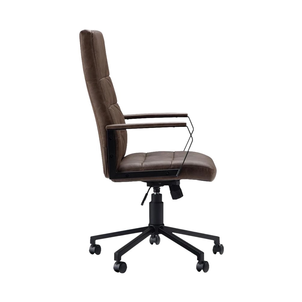 Left View: Simpli Home - Foley 5-Pointed Star Faux Leather Executive Chair - Black/Distressed Brown