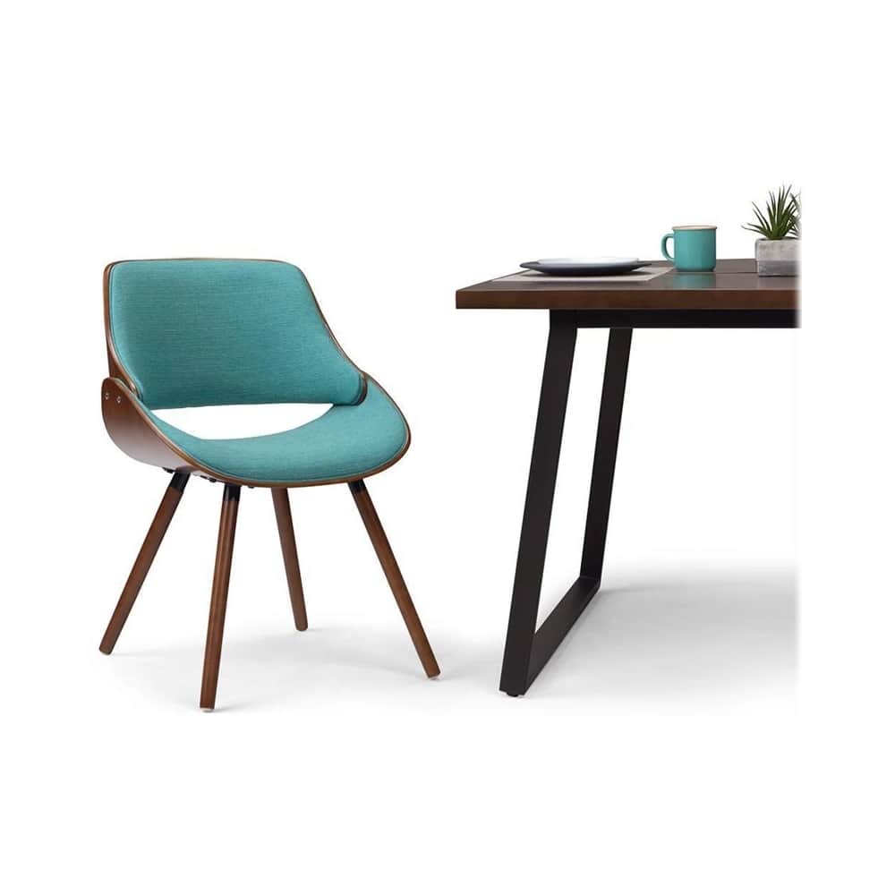 Alt View 17. Simpli Home - Malden Mid-Century Modern Woven Fabric, Walnut Wood Veneer & High-Density Foam Dining Chair - Blue Turquoise.