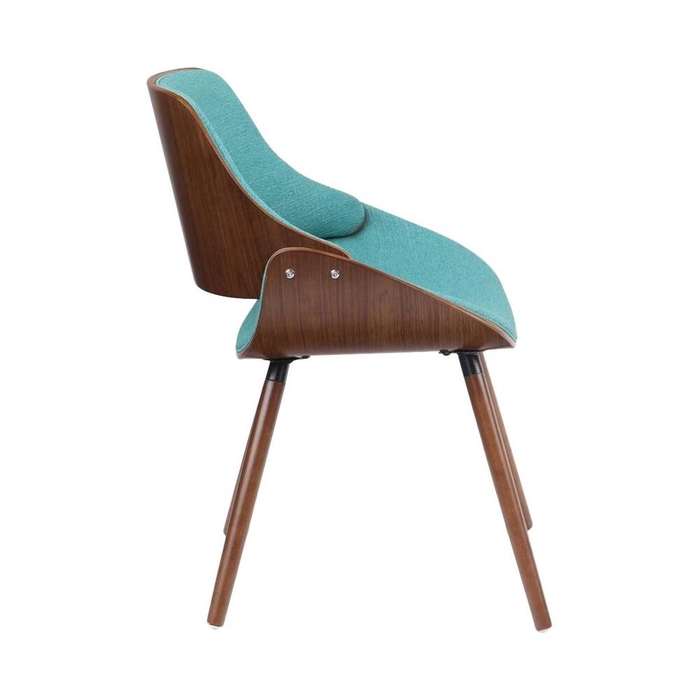 Left. Simpli Home - Malden Mid-Century Modern Woven Fabric, Walnut Wood Veneer & High-Density Foam Dining Chair - Blue Turquoise.