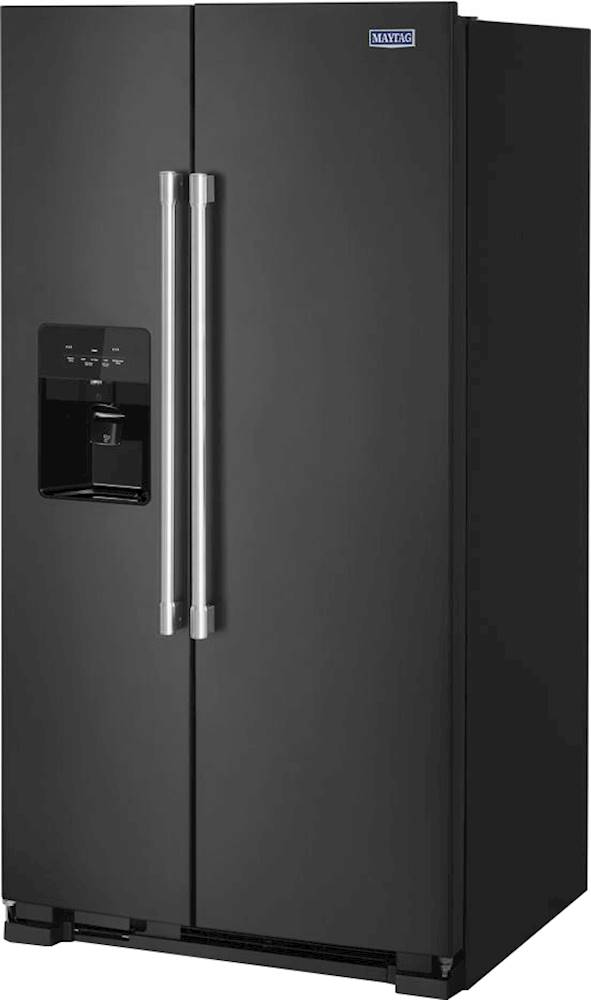 Left View: Maytag - 24.5 Cu. Ft. Side-by-Side Freestanding Refrigerator with Exterior Ice and Water Dispenser - Cast Iron Black