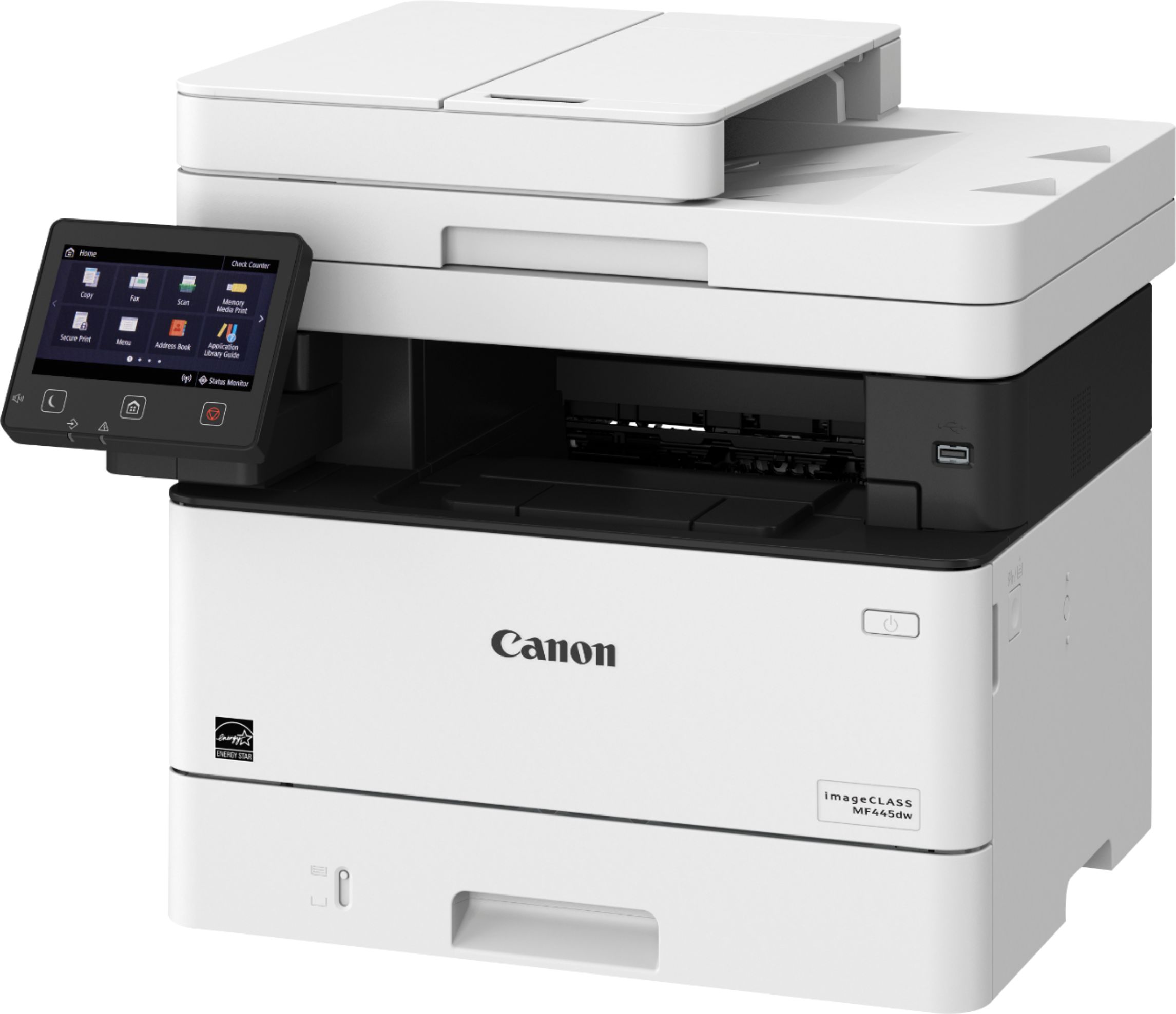 Left View: Canon - imageCLASS MF445DW Wireless Black-and-White All-In-One Laser Printer - White