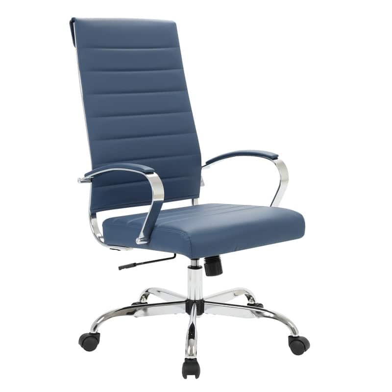 Front. LeisureMod - Benmar High Back Leather Office Chair with Adjustable Height, Swivel Base, Ergonomic Design Modern Conference Chair - Navy Blue.