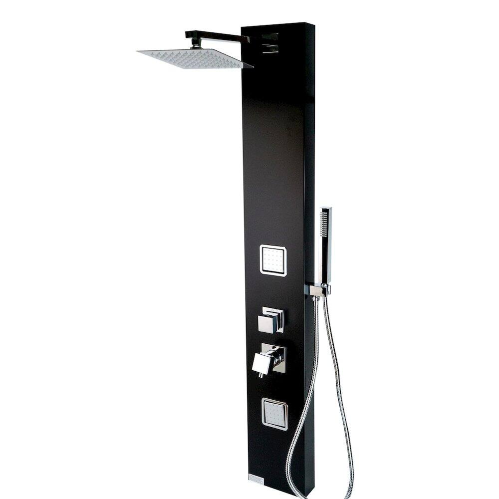 Angle. Alfi - Black Aluminum Shower Panel with 2 Body Sprays and Rain Shower Head - Black.