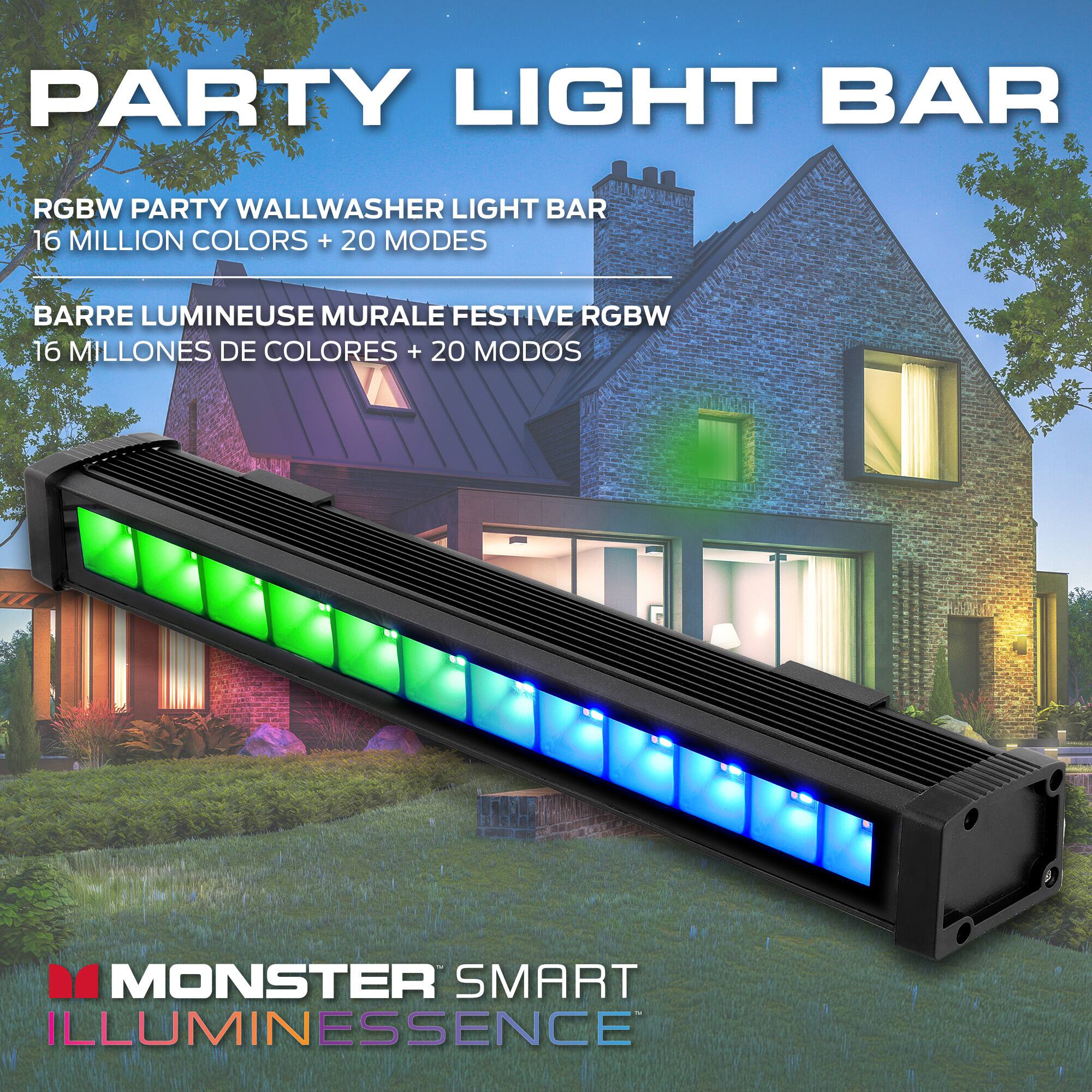 PARTY LIGHT BAR

RGBW PARTY WALLWASHER LIGHT BAR  
16 MILLION COLORS + 20 MODES

BARRE LUMINEUSE MURALE FESTIVE RGBW  
16 MILLONES DE COLORES + 20 MODOS

MONSTER SMART ILLUMINESSENCE