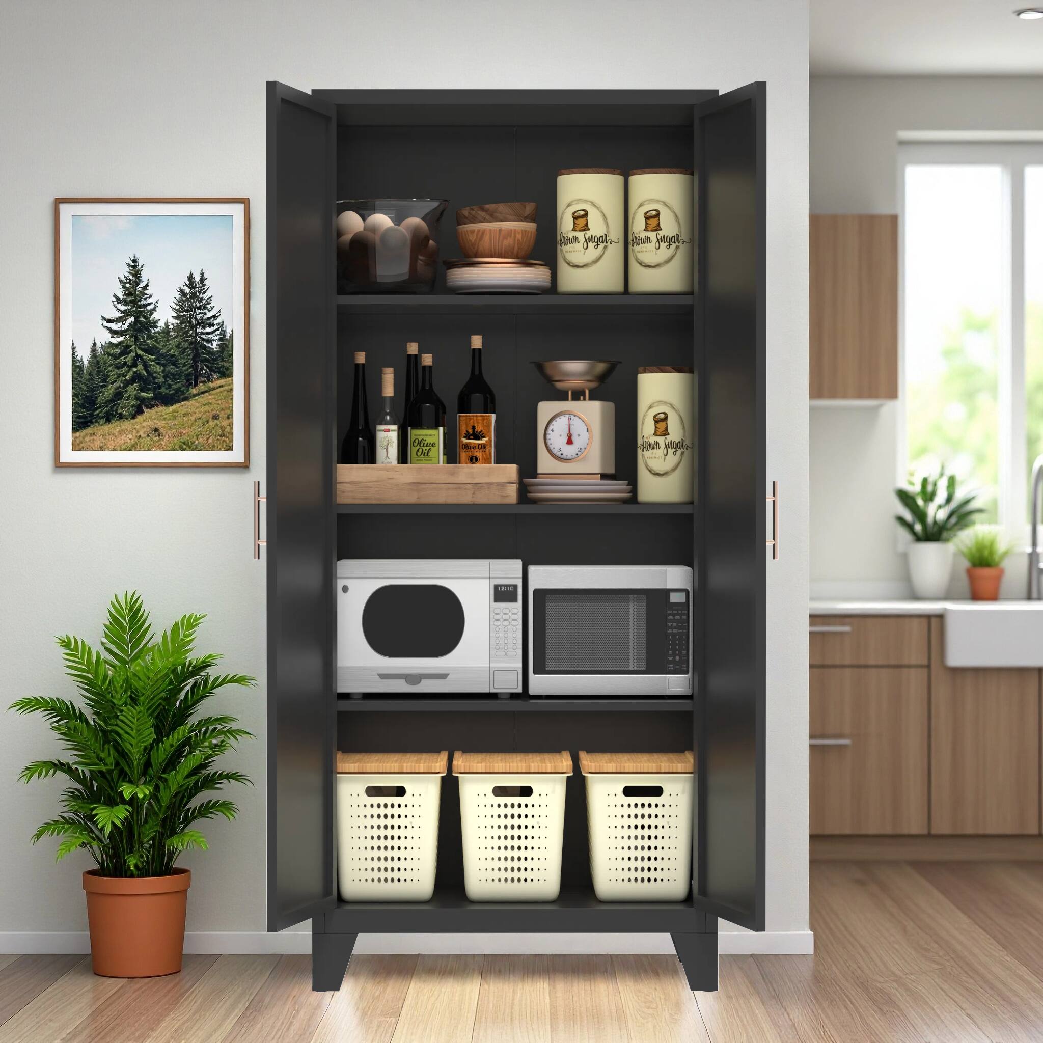 Aukfa - 61" 2-Door Metal Storage Cabinet with Adjustable Shelves - for Bedroom and Living Room - Black