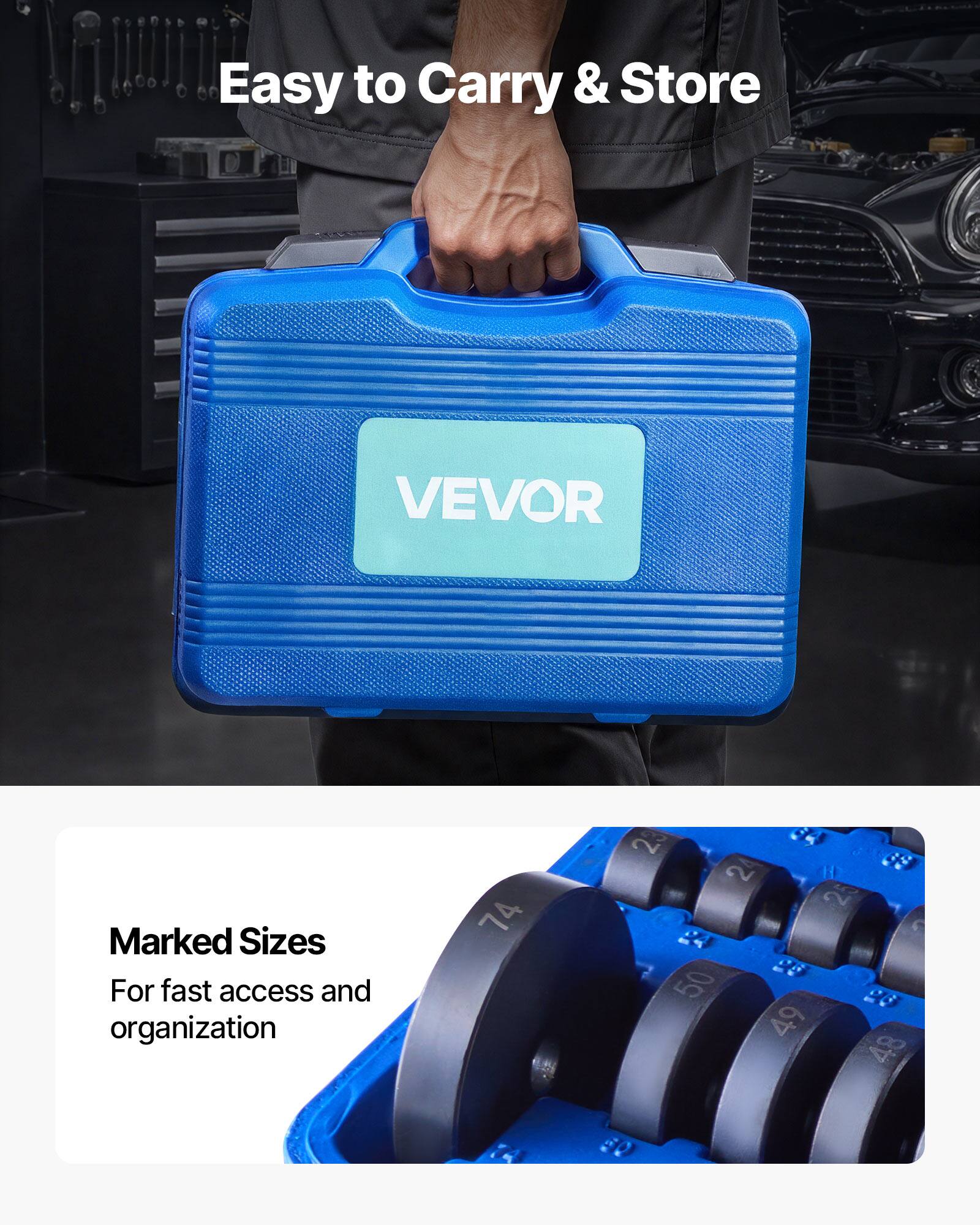 Easy to Carry & Store

VEVOR

Marked Sizes
For fast access and organization

74 23 S4 2 H 2 50 49 48 A
