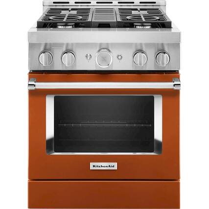 Front. KitchenAid - Commercial-Style 4.1 Cu. Ft. Slide-In Gas True Convection Range with Self-Cleaning - Scorched Orange.