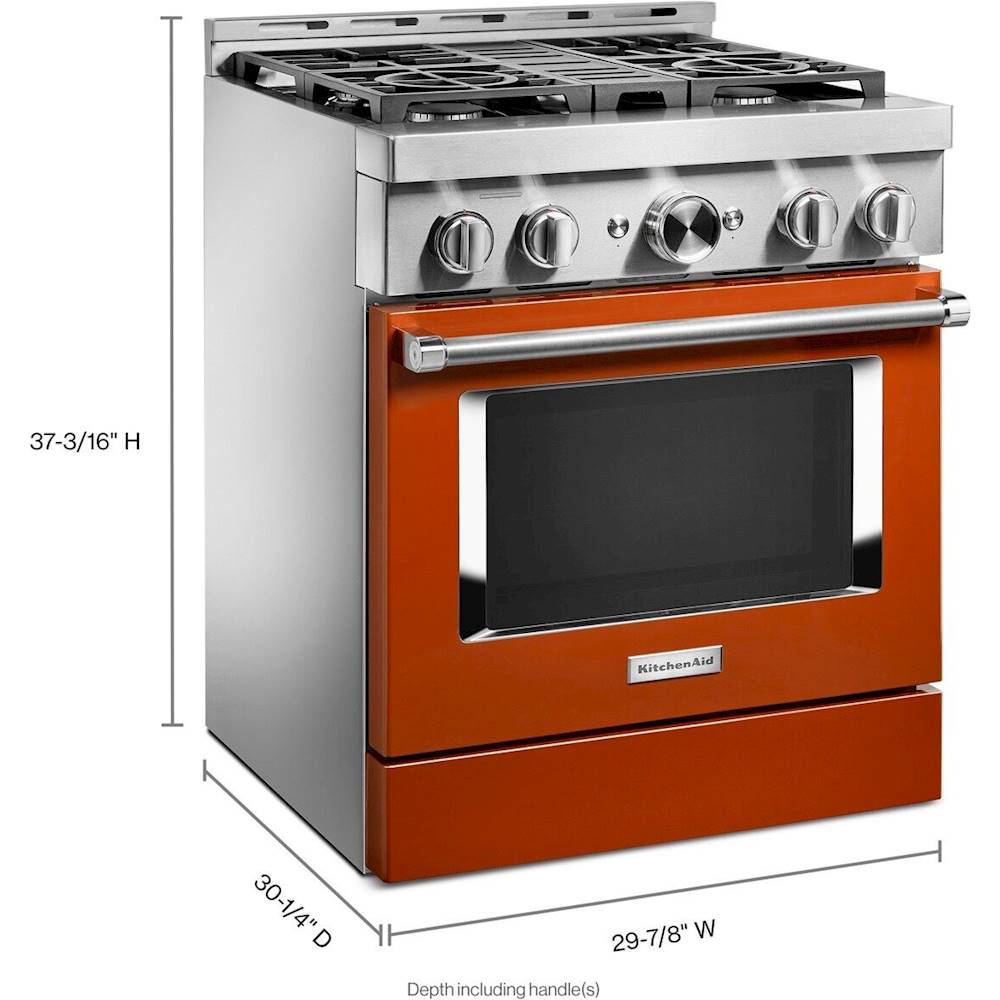 Cuisinière à gaz KitchenAid, orange brulé, autonettoyante, 4 brûleurs  KFGC500JSC