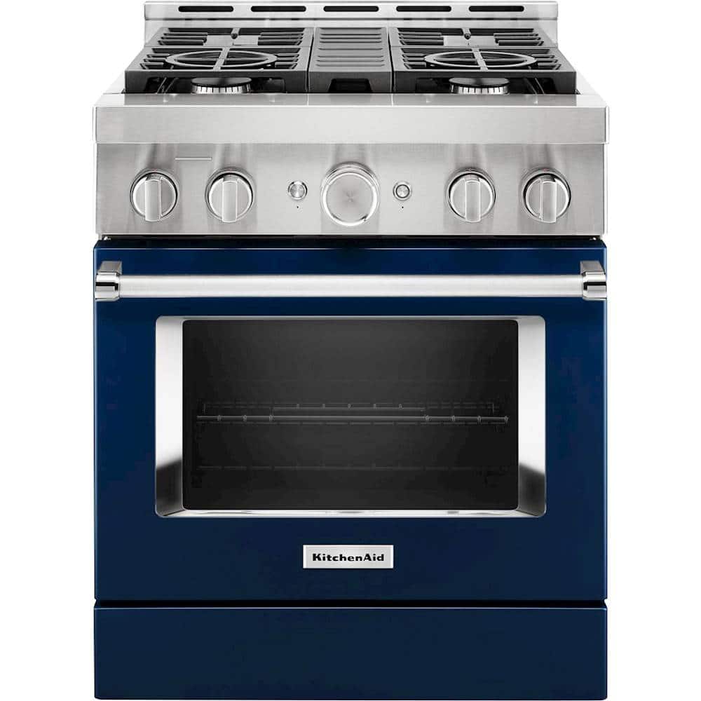 Front. KitchenAid - Commercial-Style 4.1 Cu. Ft. Slide-In Gas True Convection Range with Self-Cleaning - Ink Blue.