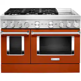 KitchenAid - 6.3 Cu. Ft. Freestanding Double Oven Dual Fuel True Convection Range with Self-Cleaning - Scorched Orange