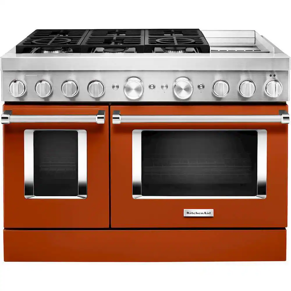 Front. KitchenAid - Commercial-Style 6.3 Cu. Ft. Freestanding Double Oven Dual-Fuel True Convection Range with Self-Cleaning - Scorched Orange.