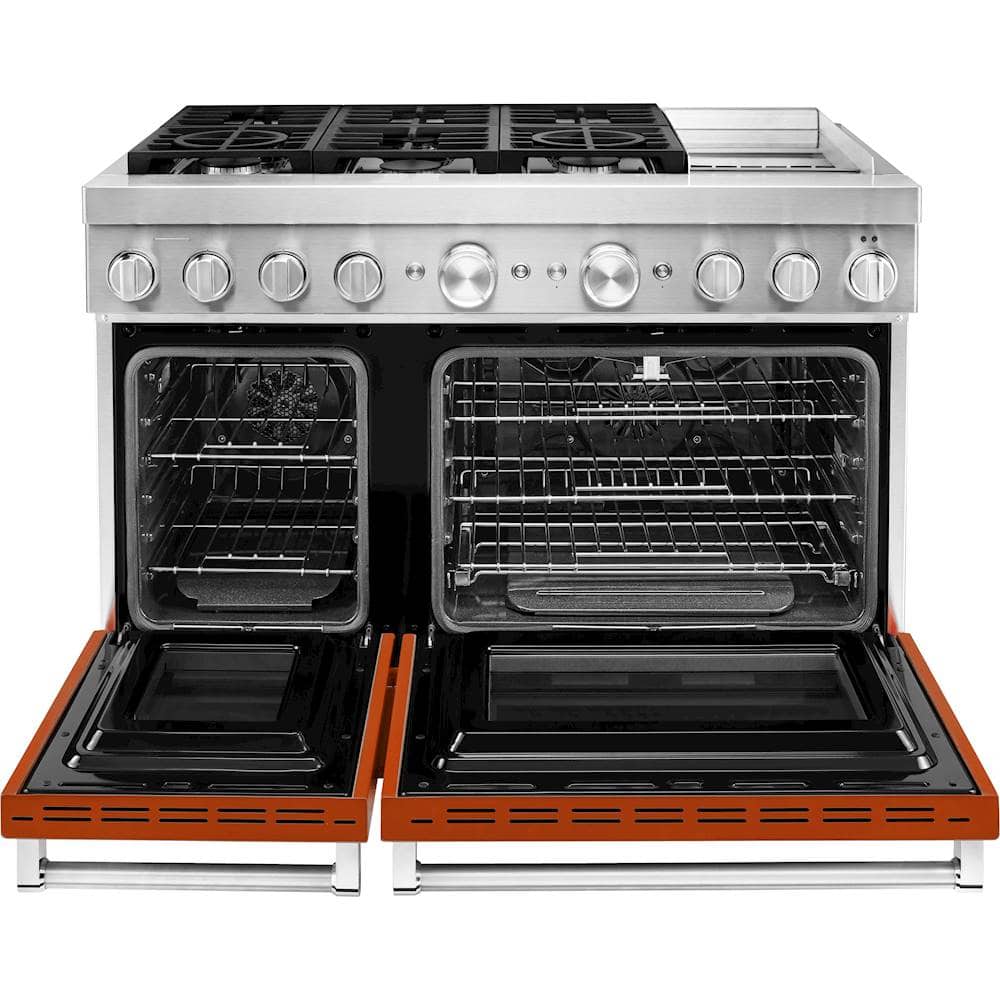 Alt View 11. KitchenAid - Commercial-Style 6.3 Cu. Ft. Freestanding Double Oven Dual-Fuel True Convection Range with Self-Cleaning - Scorched Orange.