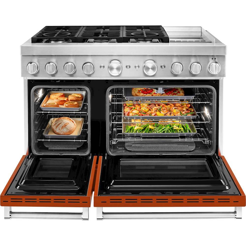 Alt View 12. KitchenAid - Commercial-Style 6.3 Cu. Ft. Freestanding Double Oven Dual-Fuel True Convection Range with Self-Cleaning - Scorched Orange.
