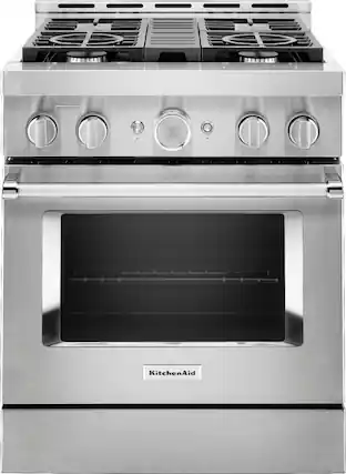 Front. KitchenAid - Commercial-Style 4.1 Cu. Ft. Slide-In Gas True Convection Range with Self-Cleaning - Stainless steel.