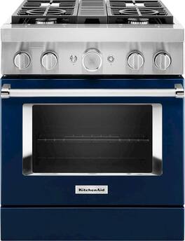 KitchenAid - 4.1 Cu. Ft. Freestanding Dual Fuel True Convection Range with Self-Cleaning - Ink Blue