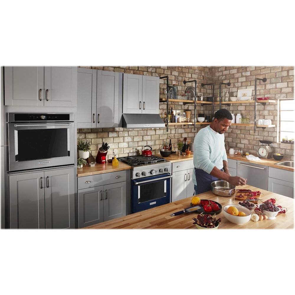 Alt View 18. KitchenAid - 4.1 Cu. Ft. Freestanding Dual Fuel True Convection Range with Self-Cleaning - Ink Blue.
