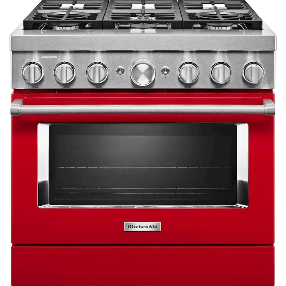 Front. KitchenAid - 5.1 Cu. Ft. Freestanding Dual Fuel True Convection Range with Self-Cleaning - Passion Red.