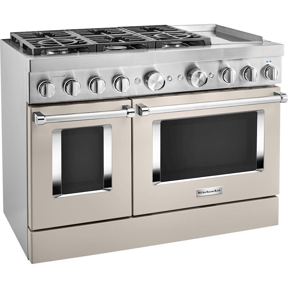 Angle. KitchenAid - Commercial-Style 6.3 Cu. Ft. Freestanding Double Oven Dual-Fuel True Convection Range with Self-Cleaning - Milkshake.