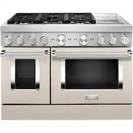 KitchenAid - 6.3 Cu. Ft. Freestanding Double Oven Dual Fuel True Convection Range with Self-Cleaning - Milkshake