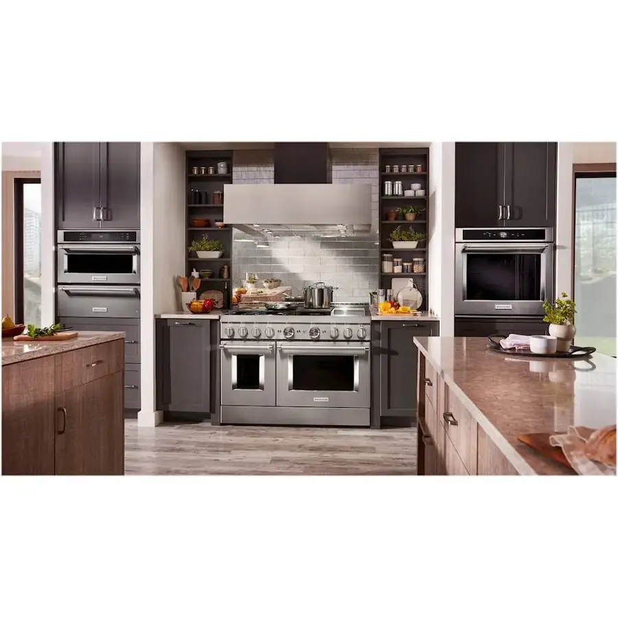 Alt View 17. KitchenAid - Commercial-Style 6.3 Cu. Ft. Freestanding Double Oven Dual-Fuel True Convection Range with Self-Cleaning - Stainless steel.