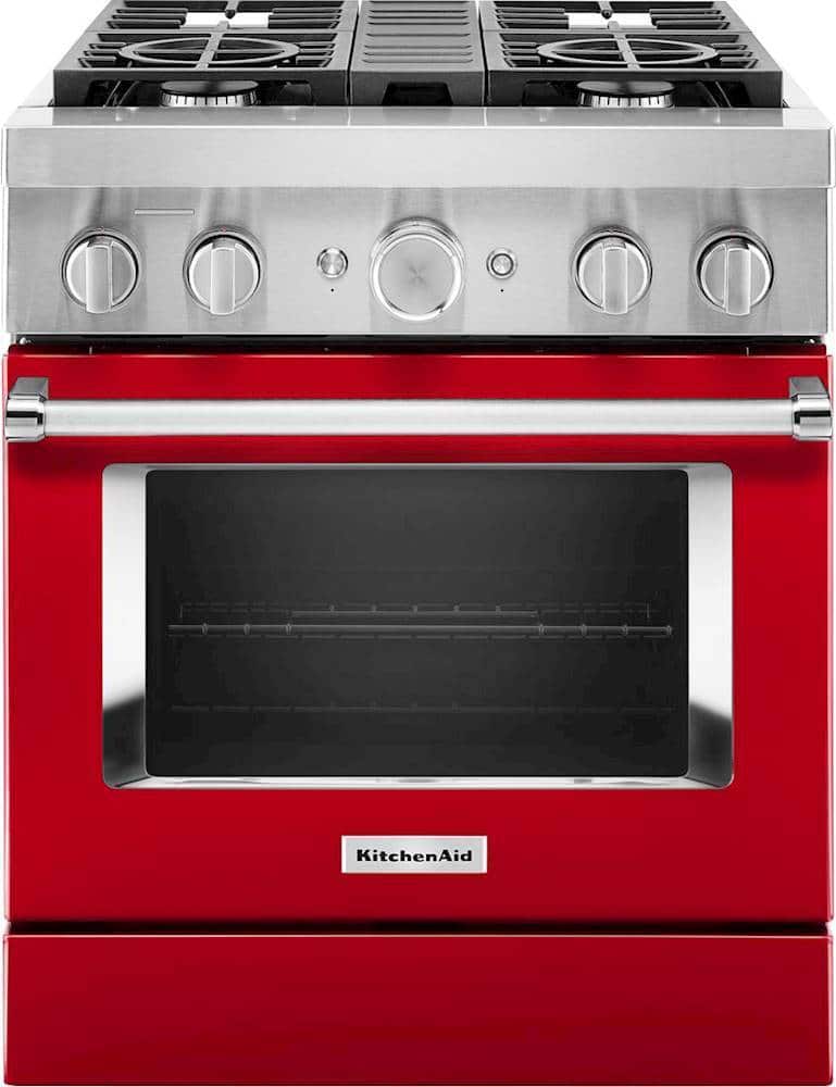 Front. KitchenAid - 4.1 Cu. Ft. Freestanding Dual Fuel True Convection Range with Self-Cleaning - Passion Red.