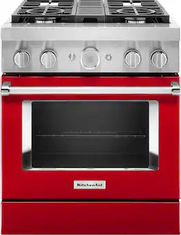 KitchenAid - 4.1 Cu. Ft. Freestanding Dual Fuel True Convection Range with Self-Cleaning - Passion Red