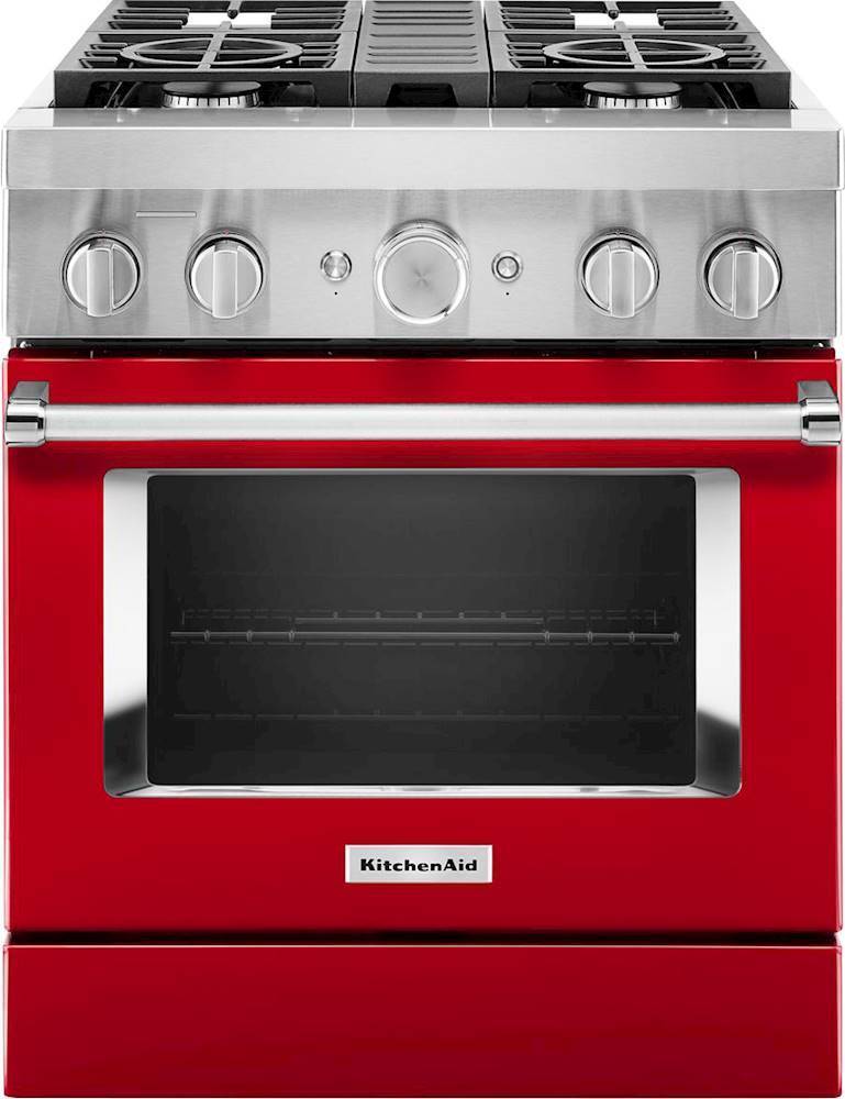 Front. KitchenAid - 4.1 Cu. Ft. Freestanding Dual Fuel True Convection Range with Self-Cleaning - Passion Red.