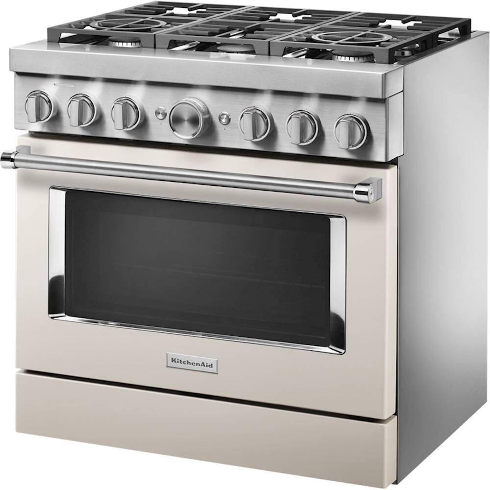 Left. KitchenAid - 5.1 Cu. Ft. Freestanding Dual Fuel True Convection Range with Self-Cleaning - Milkshake.