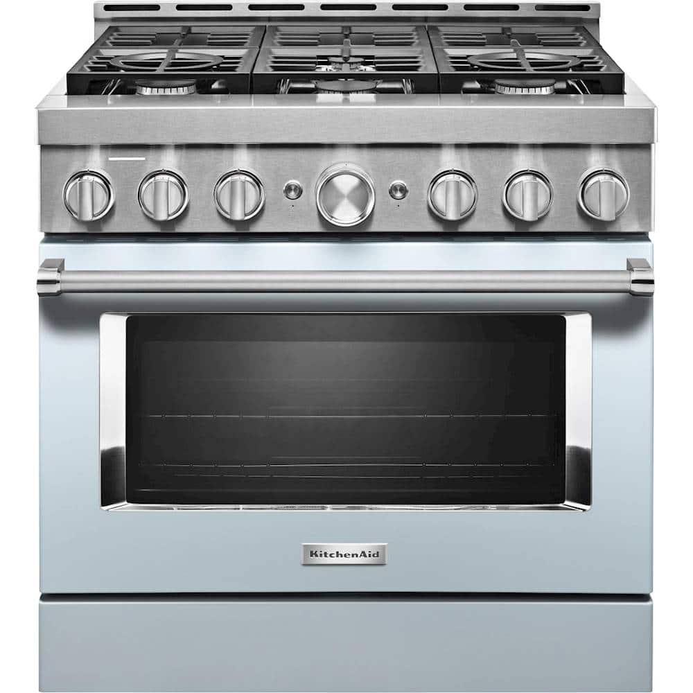Front. KitchenAid - Commercial-Style 5.1 Cu. Ft. Slide-In Gas True Convection Range with Self-Cleaning - Misty Blue.
